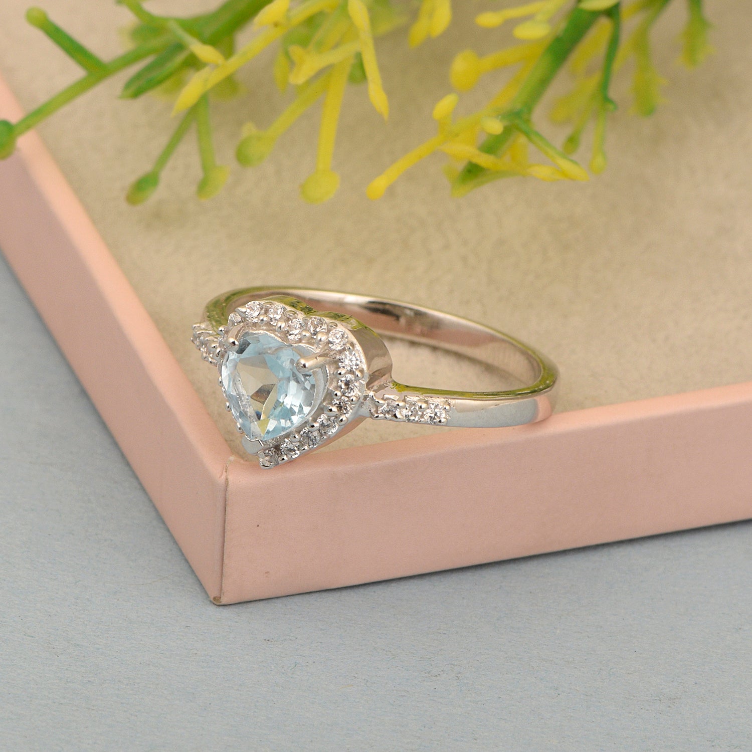 925 Sterling Silver Heart Cut 6mm Blue Topaz Women Engagement Ring - Kimaya INC
