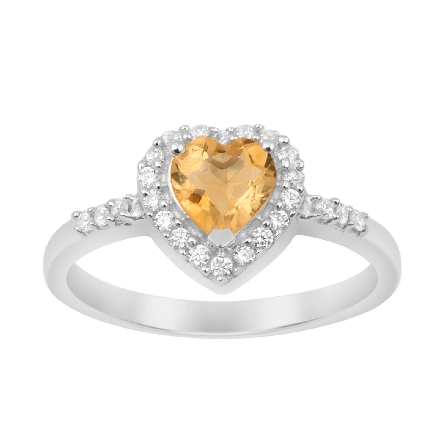 925 Sterling Silver Heart Cut 6mm Citrine Women Engagement Ring - Kimaya INC