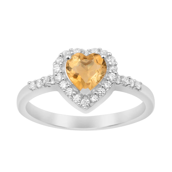 925 Sterling Silver Heart Cut 6mm Citrine Women Engagement Ring - Kimaya INC