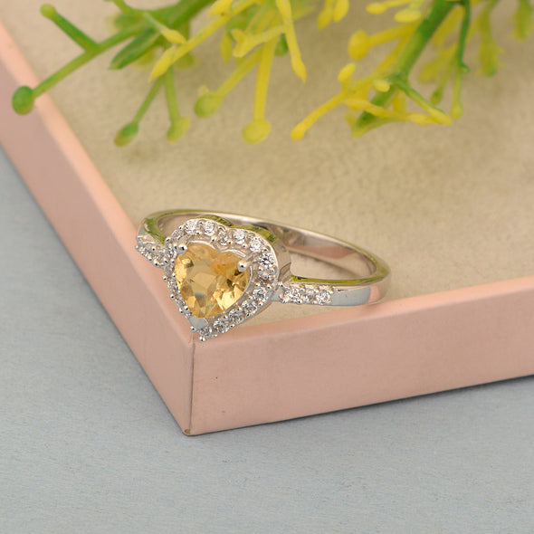 925 Sterling Silver Heart Cut 6mm Citrine Women Engagement Ring - Kimaya INC