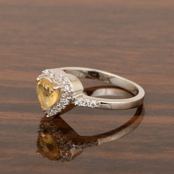 925 Sterling Silver Heart Cut 6mm Citrine Women Engagement Ring - Kimaya INC