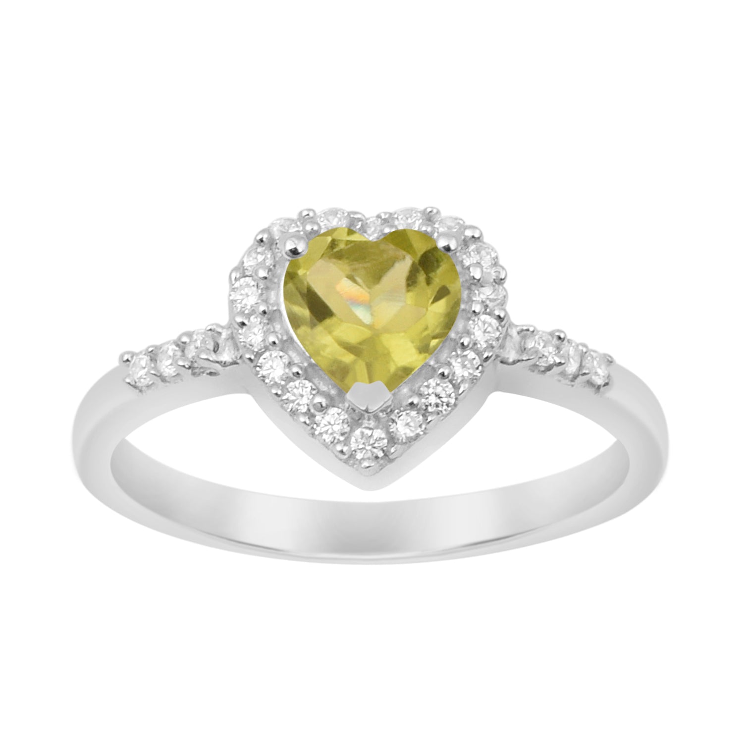 925 Sterling Silver Heart Cut 6mm Peridot Women Engagement Ring - Kimaya INC