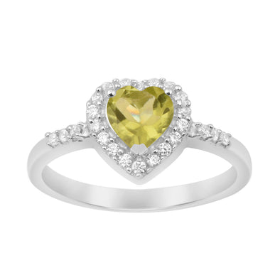 925 Sterling Silver Heart Cut 6mm Peridot Women Engagement Ring - Kimaya INC