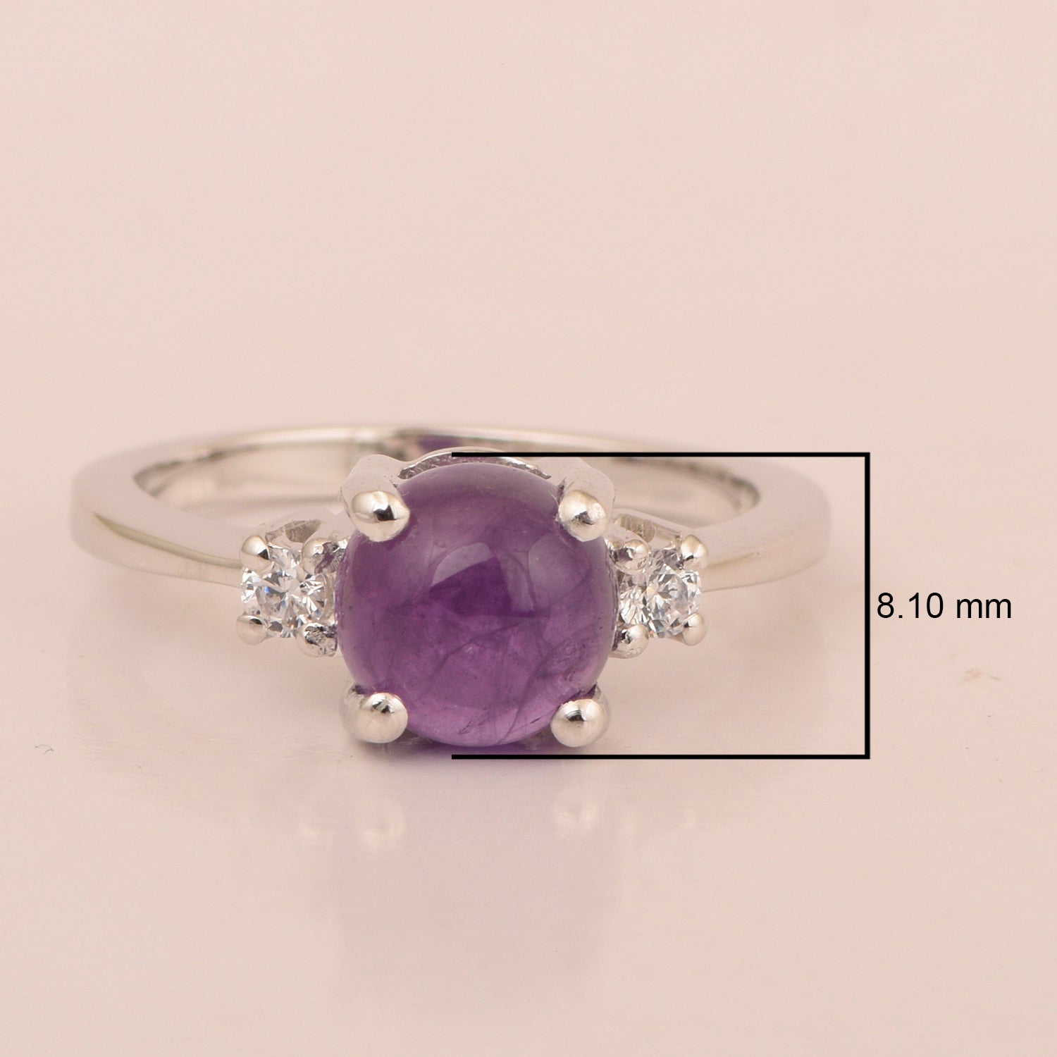 Round 8mm Amethyst Gemstone 925 Sterling Silver Solitaire Ring - Kimaya INC
