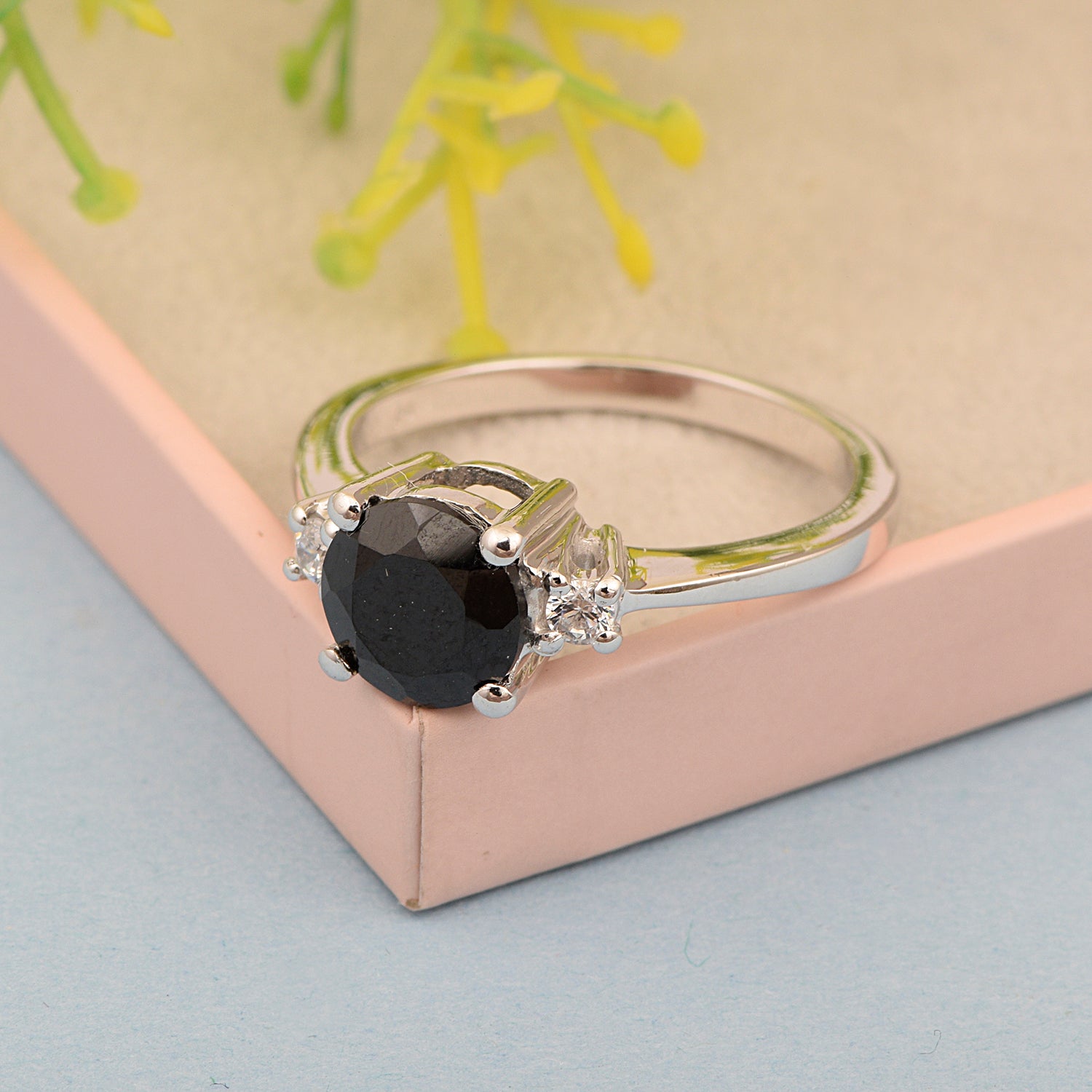 Round 8mm Black Spinel Gemstone 925 Sterling Silver Solitaire Ring - Kimaya INC