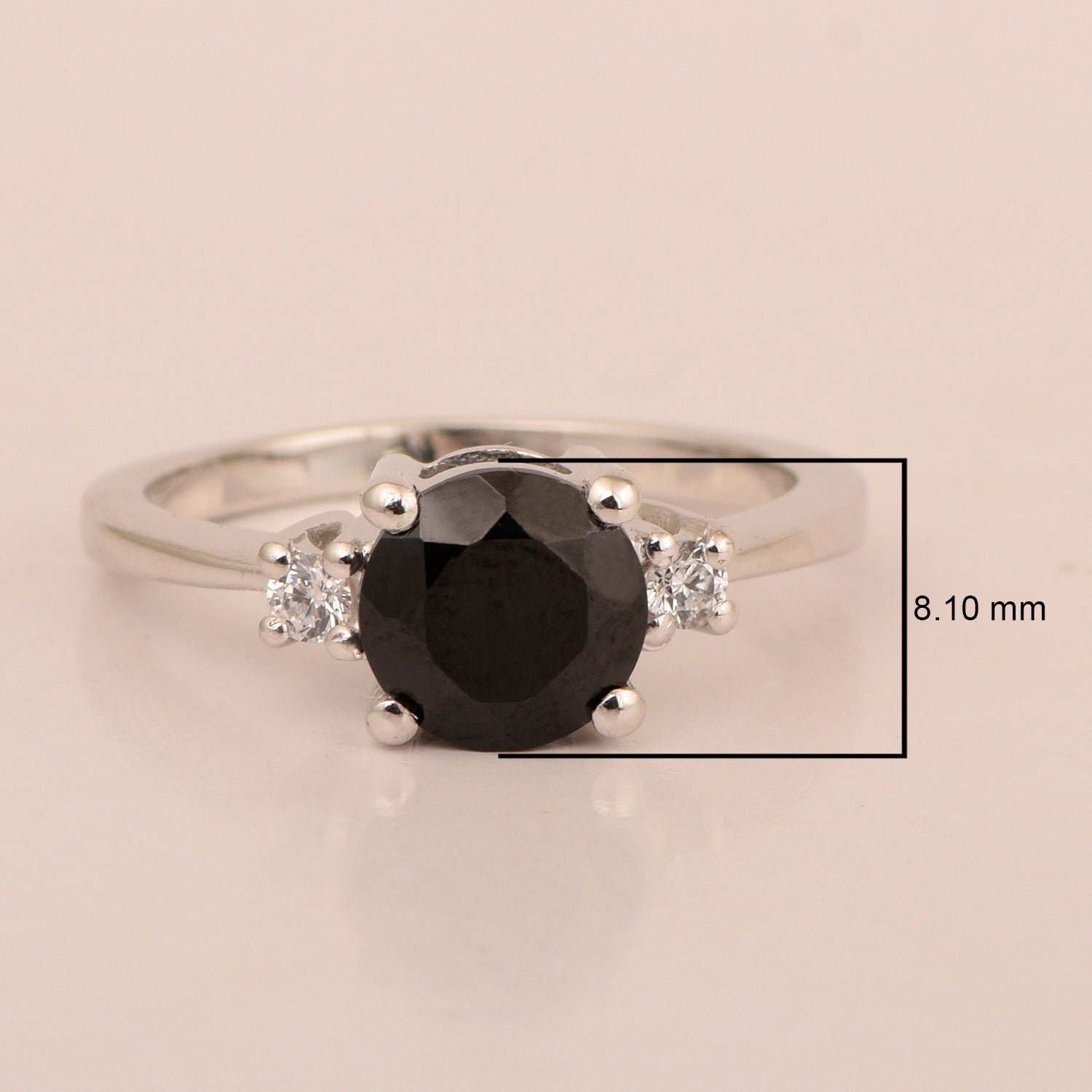 Round 8mm Black Spinel Gemstone 925 Sterling Silver Solitaire Ring - Kimaya INC