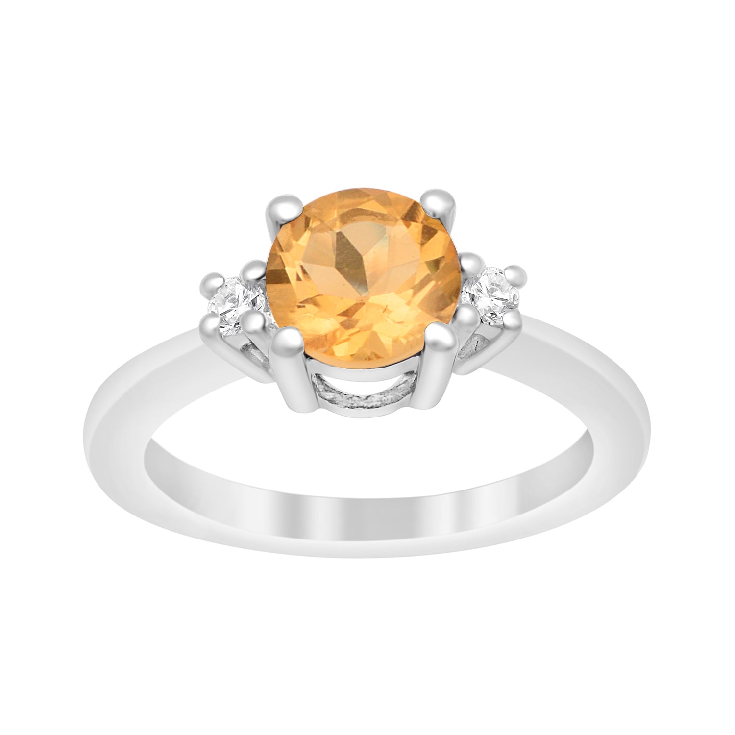 Round 8mm Citrine Gemstone 925 Sterling Silver Solitaire Ring - Kimaya INC