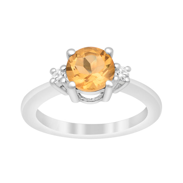 Round 8mm Citrine Gemstone 925 Sterling Silver Solitaire Ring - Kimaya INC