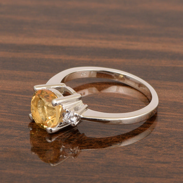 Round 8mm Citrine Gemstone 925 Sterling Silver Solitaire Ring - Kimaya INC