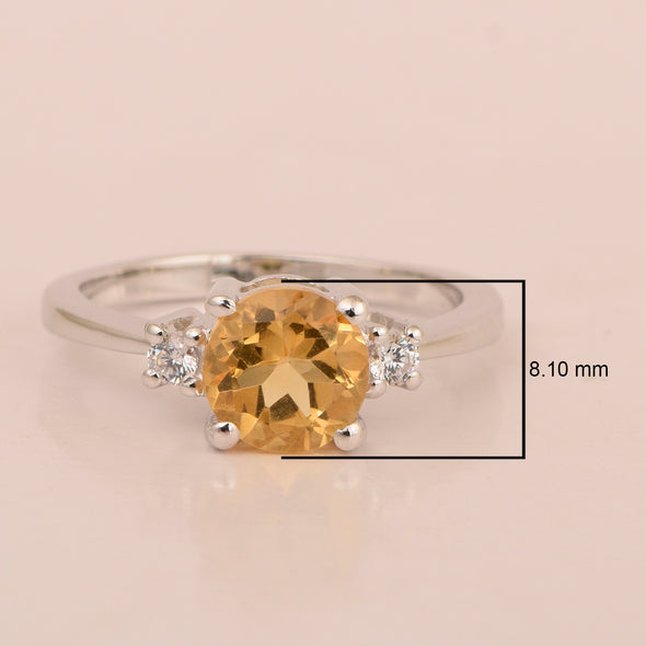 Round 8mm Citrine Gemstone 925 Sterling Silver Solitaire Ring - Kimaya INC