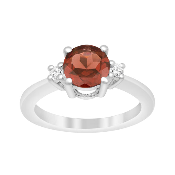 Round 8mm Garnet Gemstone 925 Sterling Silver Solitaire Ring - Kimaya INC