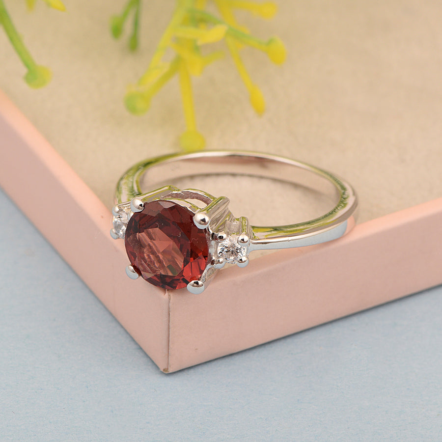 Garnet Classic Three Stone Ring - Sterling Silver