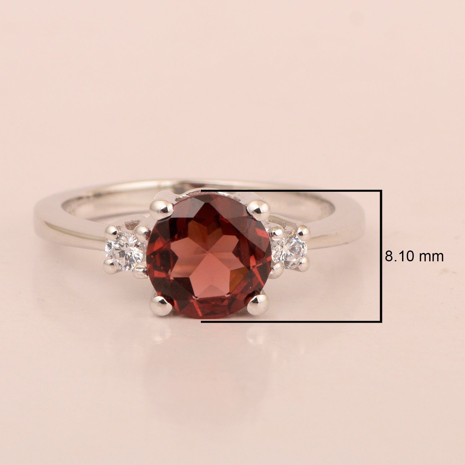 Round 8mm Garnet Gemstone 925 Sterling Silver Solitaire Ring - Kimaya INC