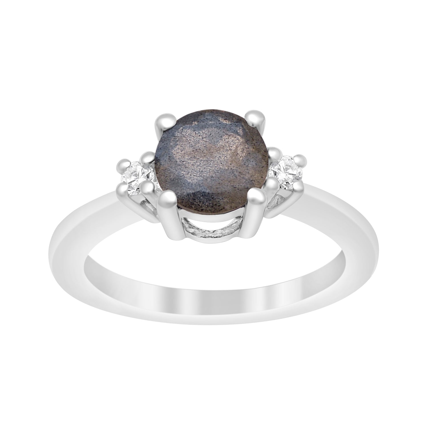 Round 8mm Labradorite Gemstone 925 Sterling Silver Solitaire Ring - Kimaya INC