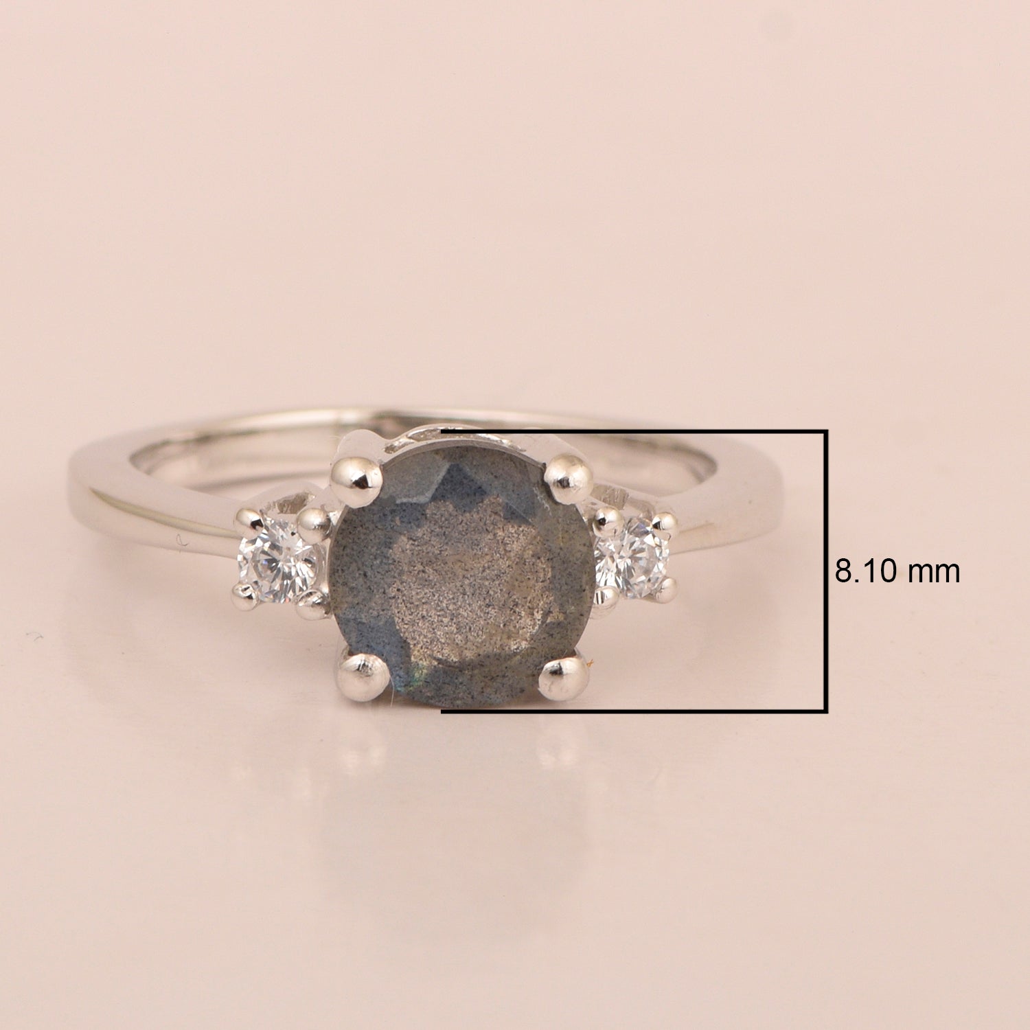 Round 8mm Labradorite Gemstone 925 Sterling Silver Solitaire Ring - Kimaya INC