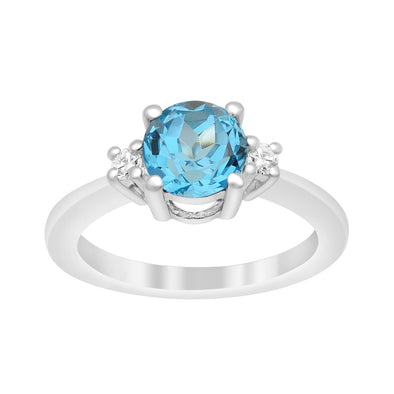 Round 8mm Swiss Blue Topaz Gemstone 925 Sterling Silver Solitaire Ring - Kimaya INC