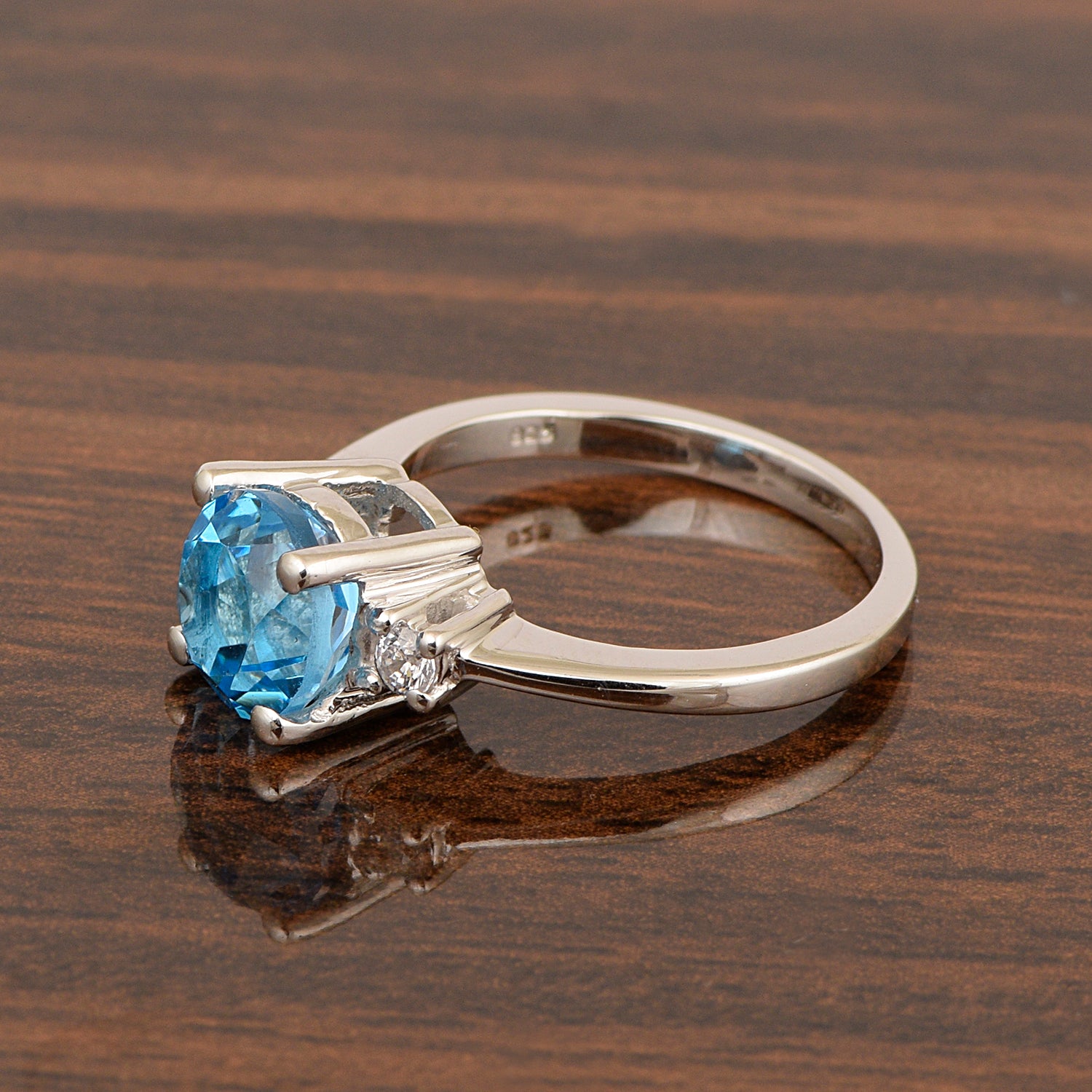 Round 8mm Swiss Blue Topaz Gemstone 925 Sterling Silver Solitaire Ring - Kimaya INC