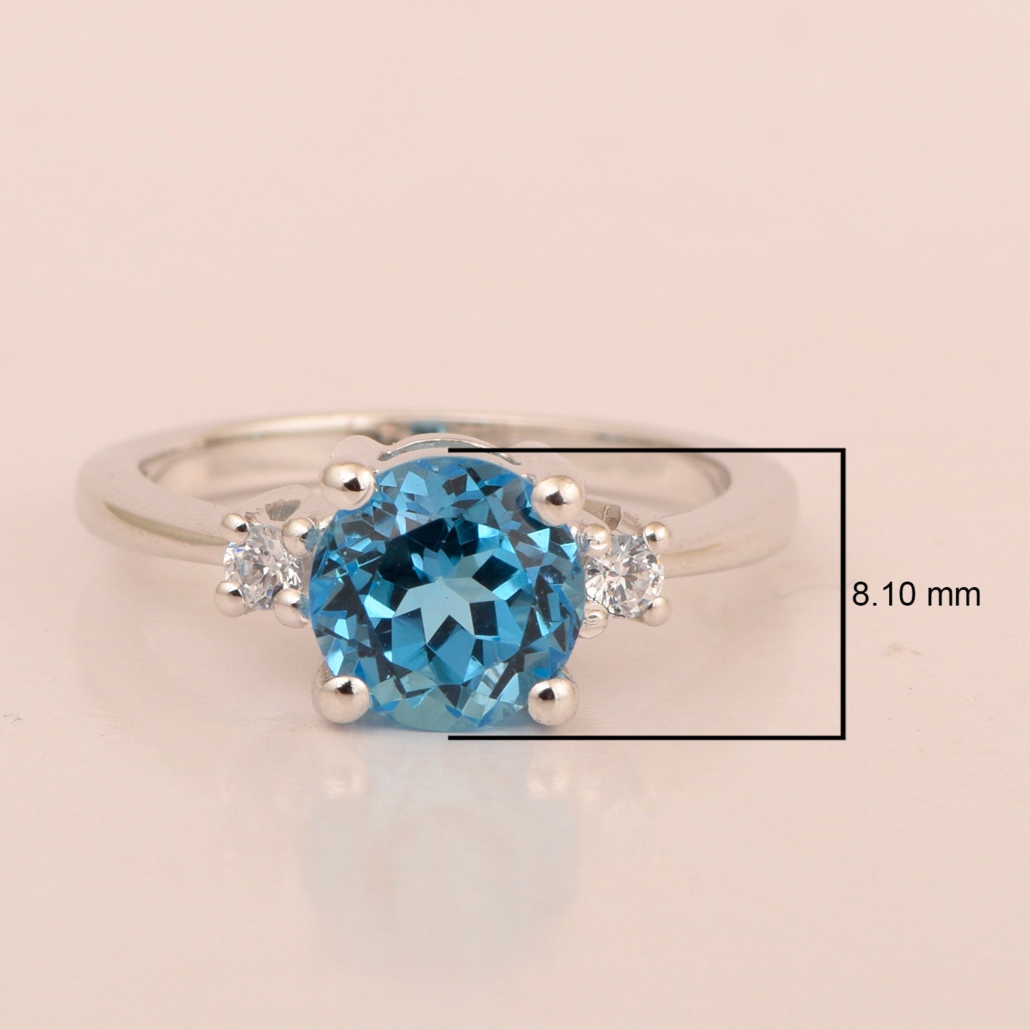 Round 8mm Swiss Blue Topaz Gemstone 925 Sterling Silver Solitaire Ring - Kimaya INC
