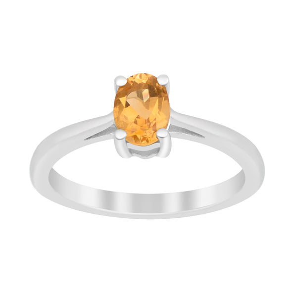 Stackable 925 Sterling Silver Oval 7x5mm Citrine Gemstones Women Ring - Kimaya INC