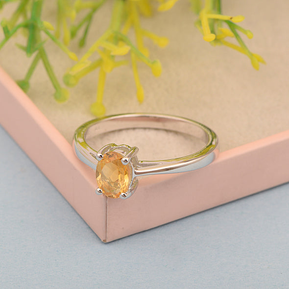 Stackable 925 Sterling Silver Oval 7x5mm Citrine Gemstones Women Ring - Kimaya INC