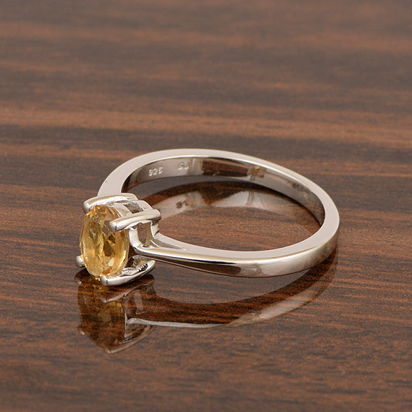 Stackable 925 Sterling Silver Oval 7x5mm Citrine Gemstones Women Ring - Kimaya INC