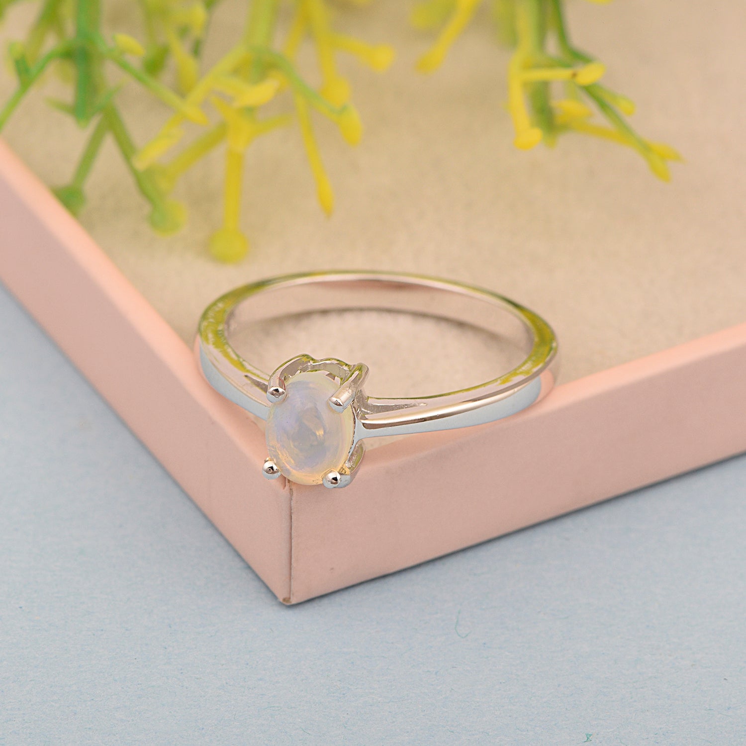 Stackable 925 Sterling Silver Oval 7x5mm Opal Gemstones Women Ring - Kimaya INC