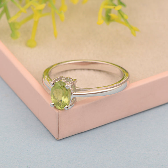 Stackable 925 Sterling Silver Oval 7x5mm Peridot Gemstones Women Ring - Kimaya INC