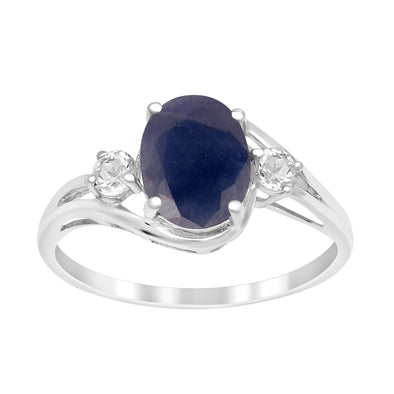 Sterling Silver Oval 2.25 Ctw Blue Sapphire with White Topaz Accent Women Rings - Kimaya INC