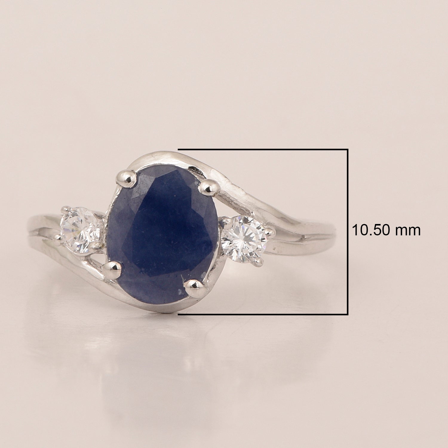 Sterling Silver Oval 2.25 Ctw Blue Sapphire with White Topaz Accent Women Rings - Kimaya INC