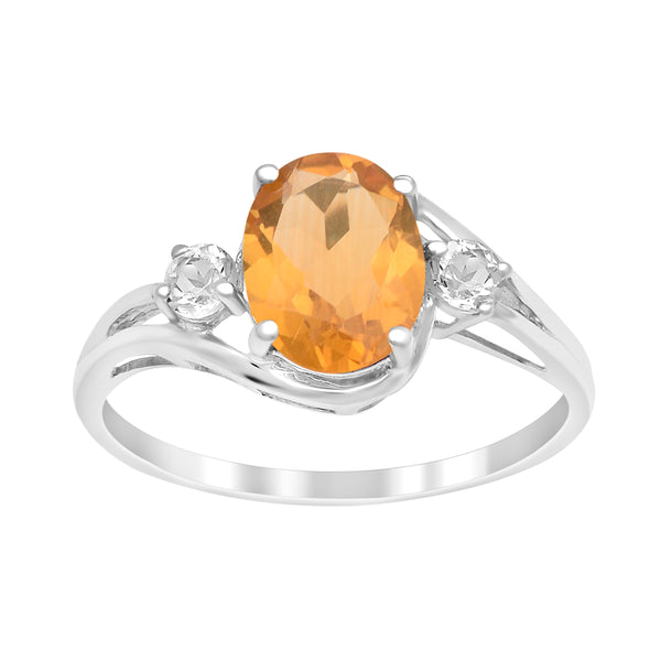 Sterling Silver Oval 2.25 Ctw Citrine with White Topaz Accent Women Rings - Kimaya INC