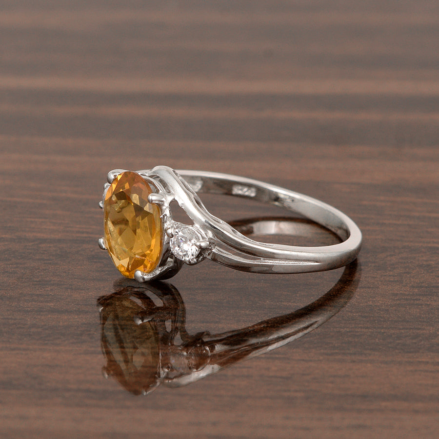 Citrine Oval Split Shank Ring - Sterling Silver