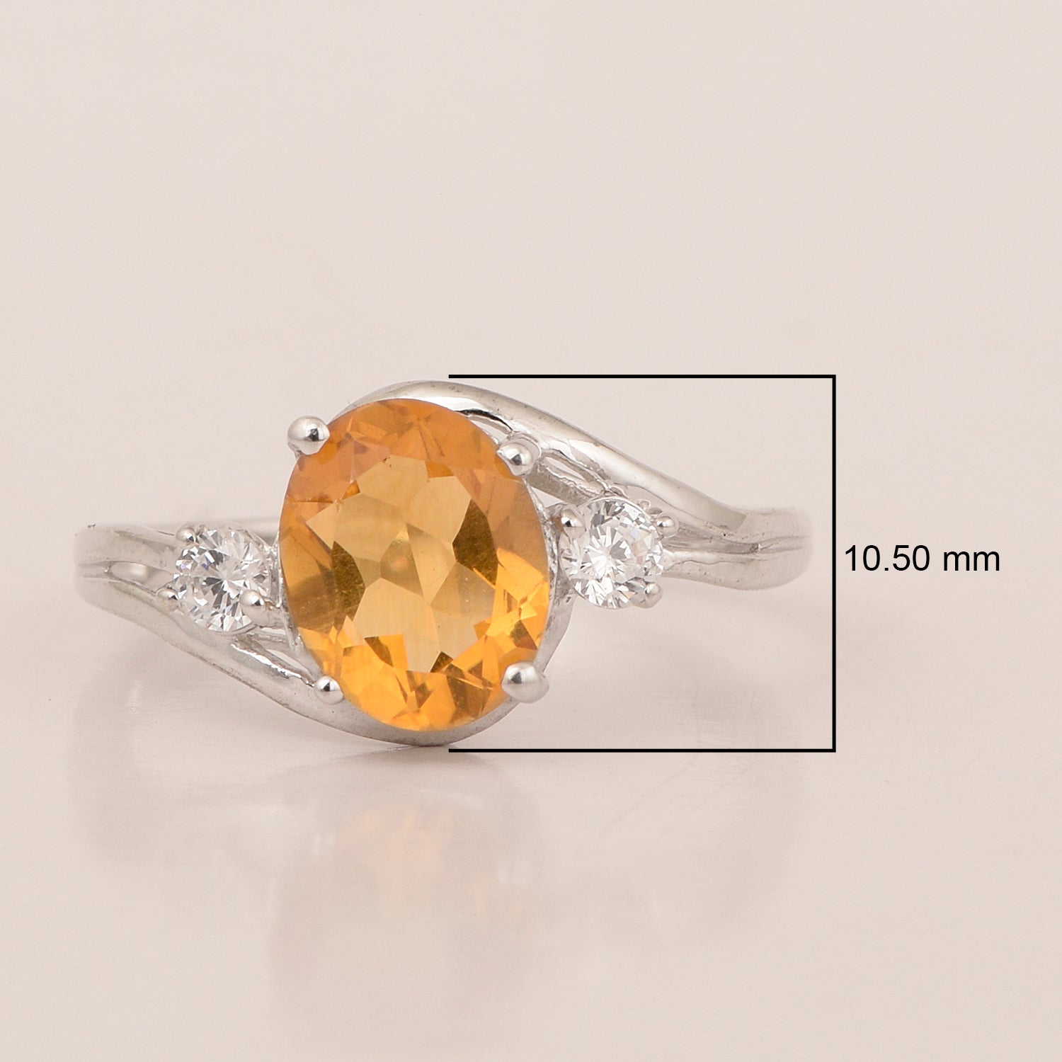 Sterling Silver Oval 2.25 Ctw Citrine with White Topaz Accent Women Rings - Kimaya INC