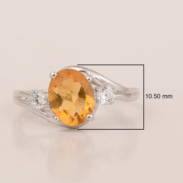 Sterling Silver Oval 2.25 Ctw Citrine with White Topaz Accent Women Rings - Kimaya INC