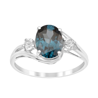 Sterling Silver Oval 2.25 Ctw London Blue Topaz with White Topaz Accent Women Rings - Kimaya INC