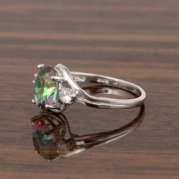 Sterling Silver Oval 2.25 Ctw Mystic Topaz with White Topaz Accent Women Rings - Kimaya INC