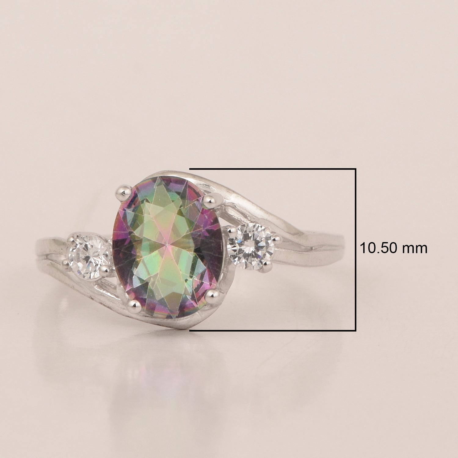 Sterling Silver Oval 2.25 Ctw Mystic Topaz with White Topaz Accent Women Rings - Kimaya INC