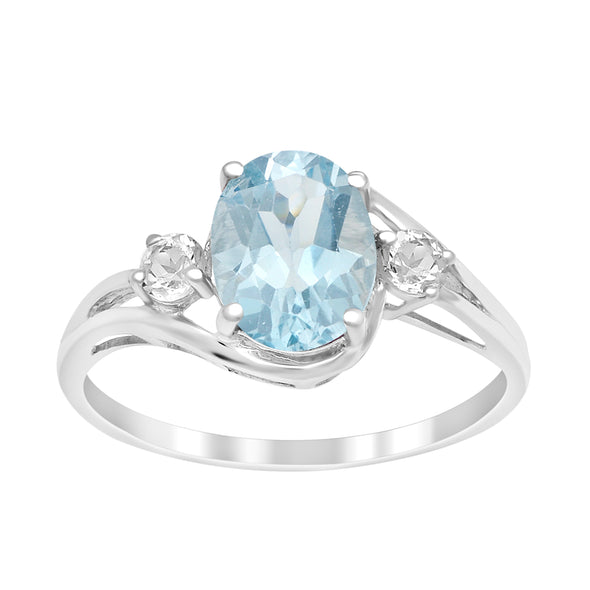 Sterling Silver Oval 2.25 Ctw Swiss Blue Topaz with White Topaz Accent Women Rings - Kimaya INC