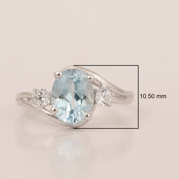 Sterling Silver Oval 2.25 Ctw Swiss Blue Topaz with White Topaz Accent Women Rings - Kimaya INC