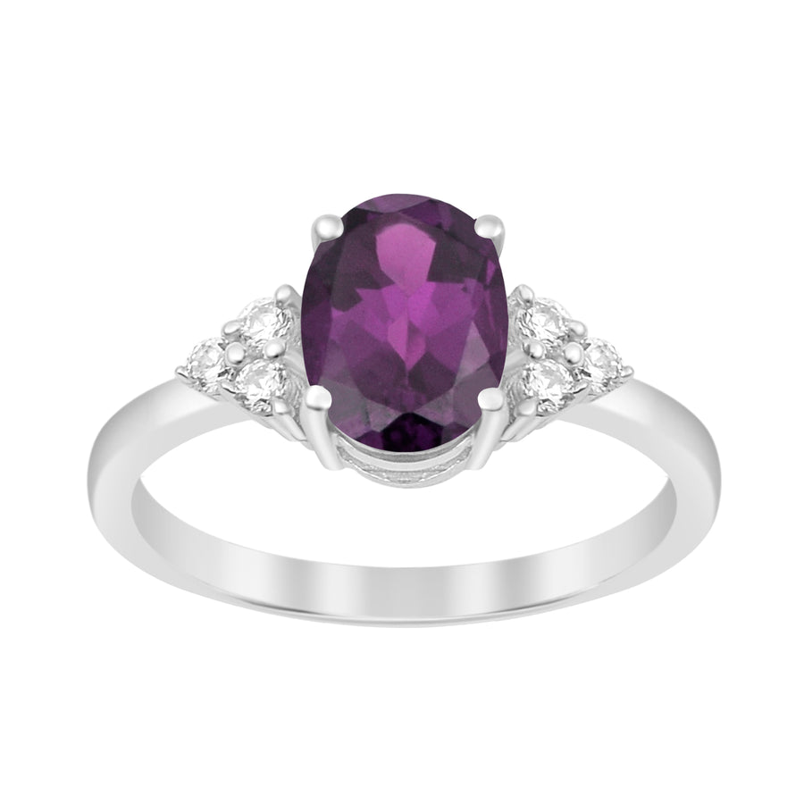Amethyst Solitaire Accents Wedding Ring -Sterling Silver