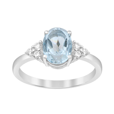 Solitaire Oval 8x6mm Aquamarine & White Accents Women Wedding Ring - Kimaya INC