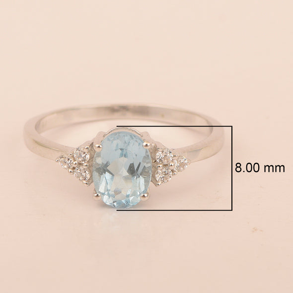 Solitaire Oval 8x6mm Aquamarine & White Accents Women Wedding Ring - Kimaya INC