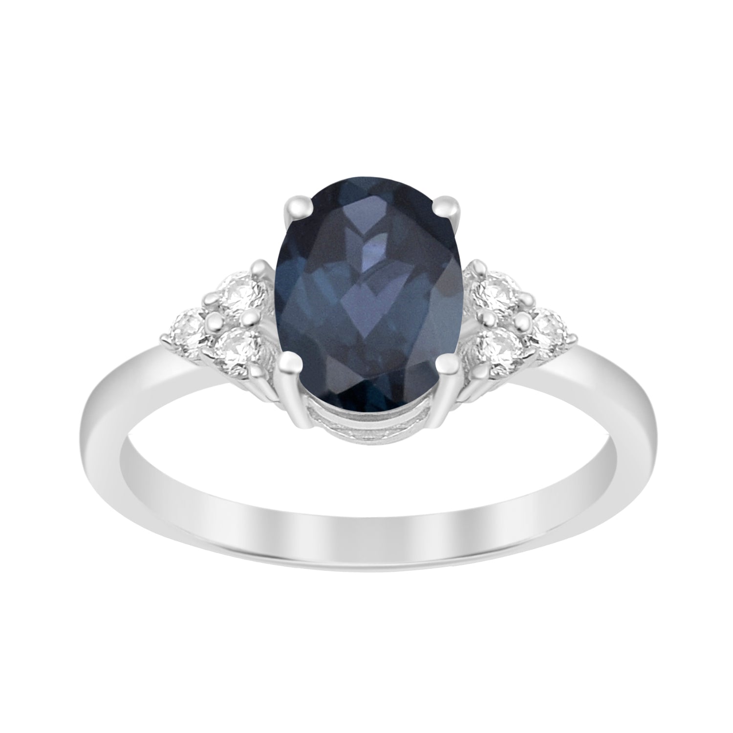 Solitaire Oval 8x6mm Blue Sapphire & White Accents Women Wedding Ring - Kimaya INC