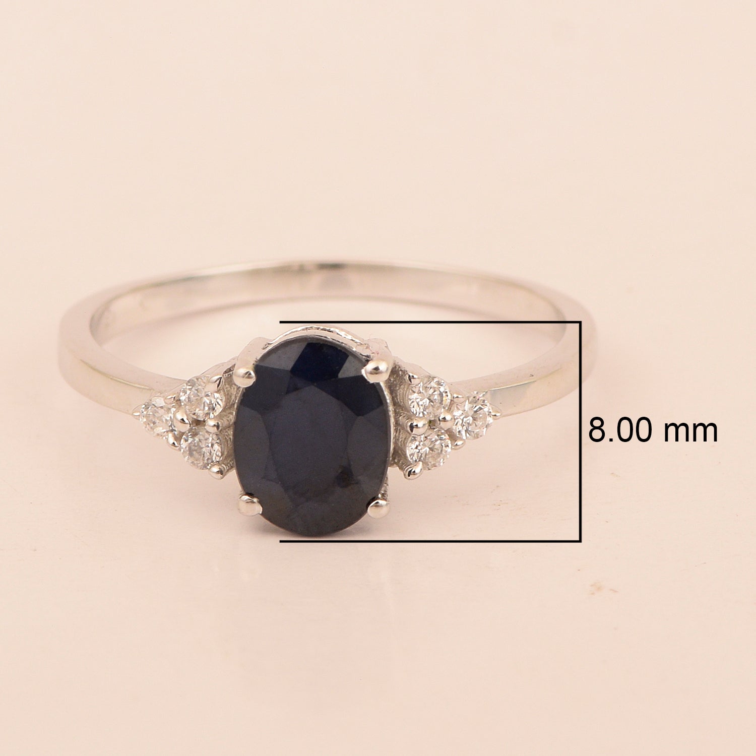 Solitaire Oval 8x6mm Blue Sapphire & White Accents Women Wedding Ring - Kimaya INC