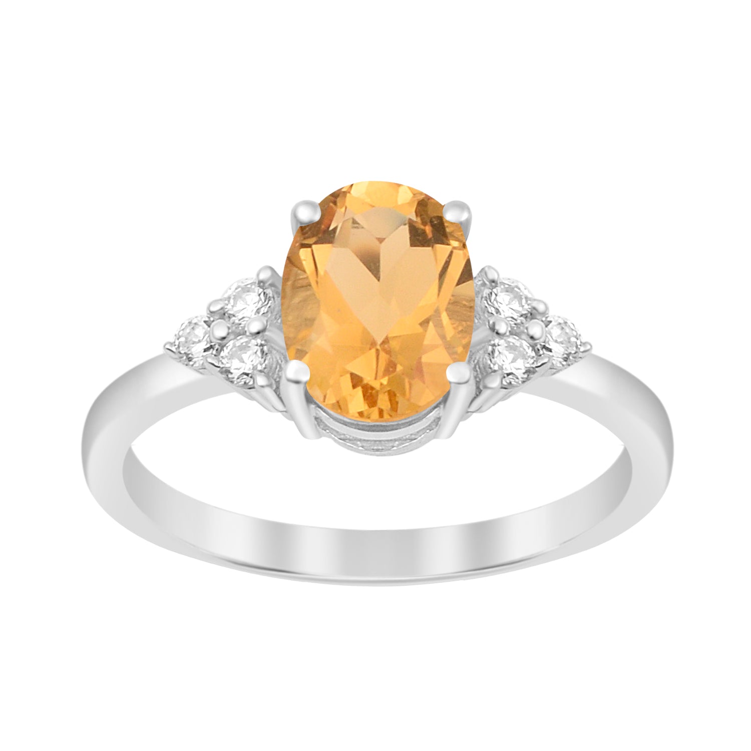 Solitaire Oval 8x6mm Citrine & White Accents Women Wedding Ring - Kimaya INC