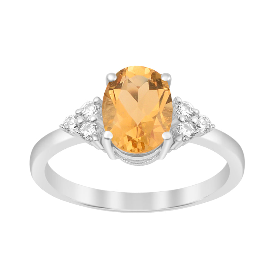 Citrine Solitaire Accents Wedding Ring -Sterling Silver