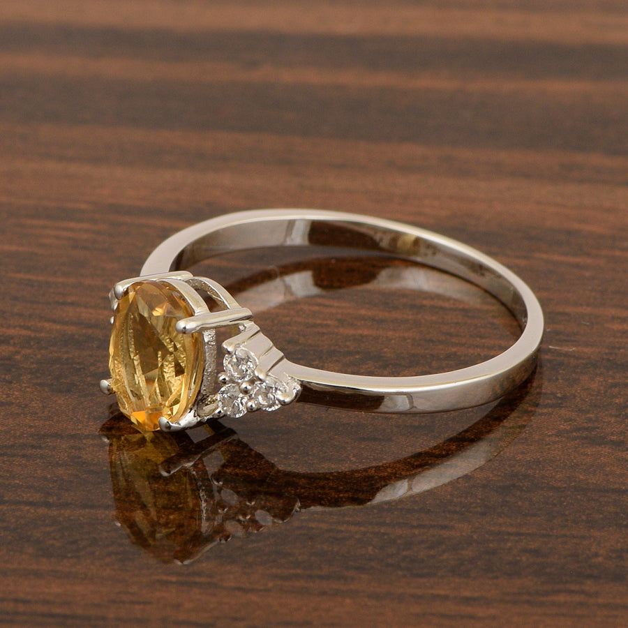 Citrine Solitaire Accents Wedding Ring -Sterling Silver