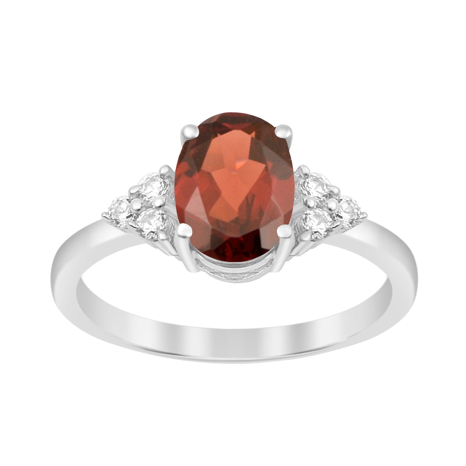 Solitaire Oval 8x6mm Garnet & White Accents Women Wedding Ring - Kimaya INC