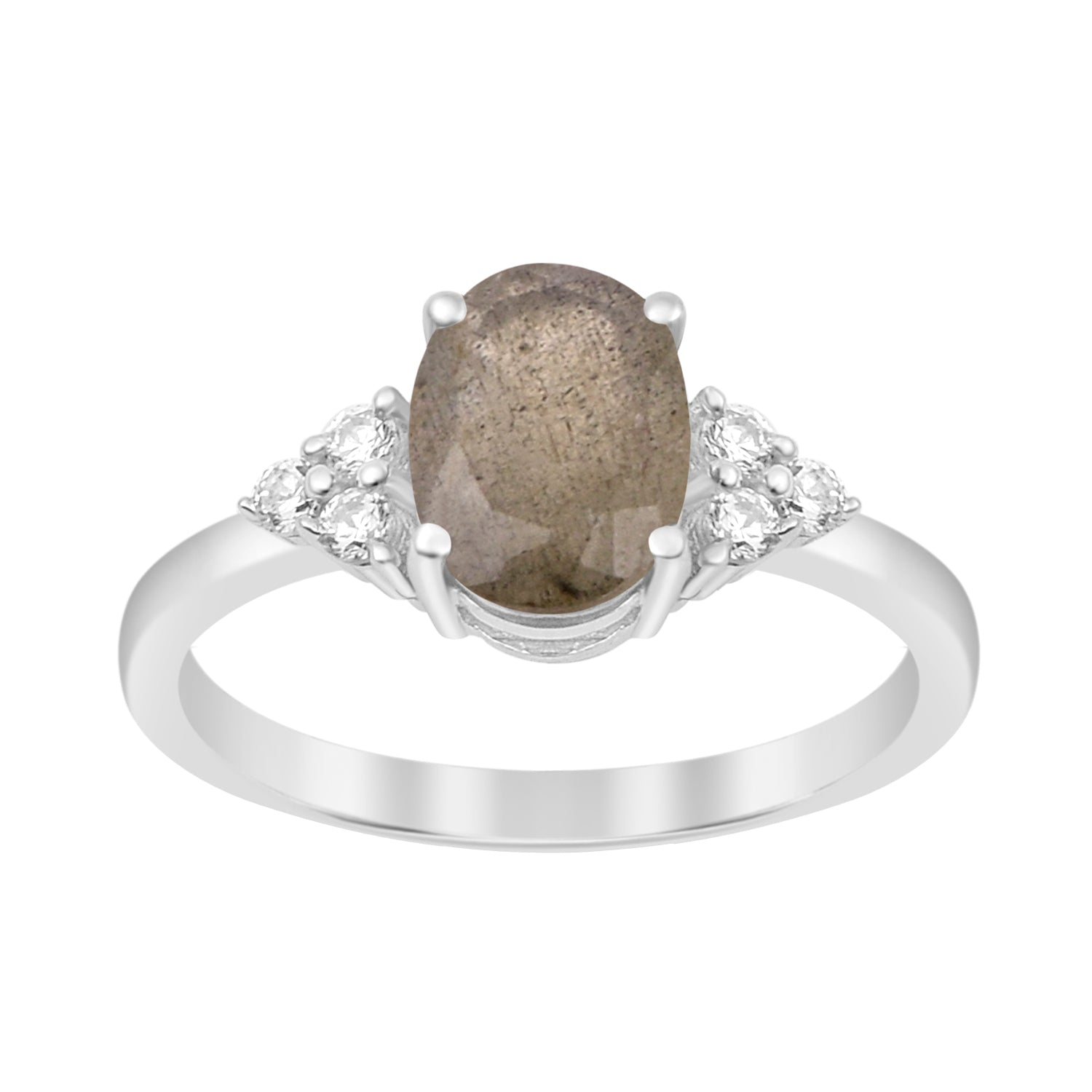 Solitaire Oval 8x6mm Cut Labradorite & White Accents Women Wedding Ring - Kimaya INC
