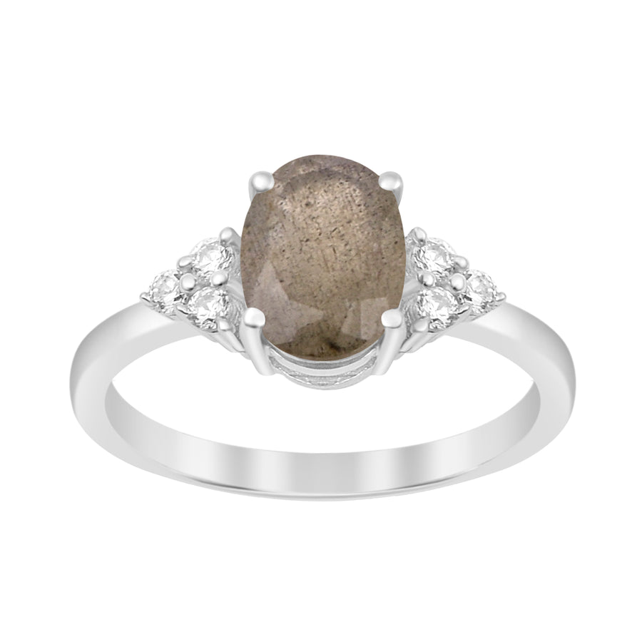 Labradorite Solitaire Accents Wedding Ring -Sterling Silver
