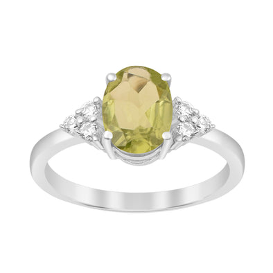 Solitaire Oval 8x6mm Peridot & White Accents Women Wedding Ring - Kimaya INC